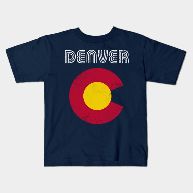 Retro Fade Denver Colorado Flag Home Love Kids T-Shirt by E